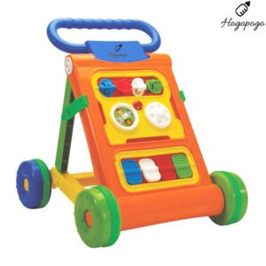 HogoPogo Baby Activity Walker Learning Push Walker for Babies 6 to 18 Months, Foldable Musical Walker with Recreational Toy Bar (Orange)