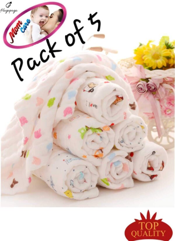 HOGOPOGO 500 TC Muslin Cotton Burping Towels for Newborn | Extra Soft Large Reusable Napkins for Infants & Toddlers | White | Pack of 5