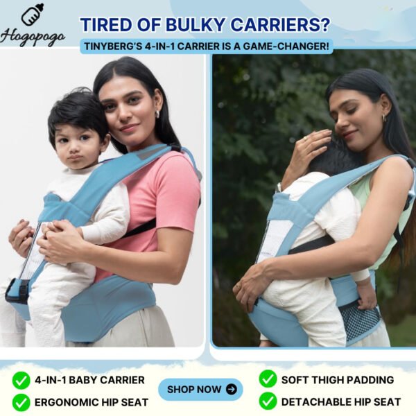 HOGOPOGO TinySnug 4-in-1 Hip Seat Baby Carrier | Sky Blue | Up to 15 kg | 0–3 Years