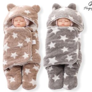 HOGOPOGO Newborn Baby Blanket Combo | Sleeping Bag + Wrapper | Grey & Beige | Fleece