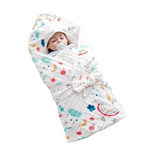 HOGOPOGO Muslin Towel for New Born Baby Ultra Soft Cotton Baby Swaddle Wrap Absorbent Bath Towel Cute Cartoon Swaddle Bath Shower Gift for Girls Boys,90x90cm