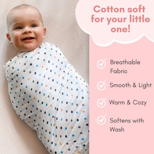 HOGOPOGO Organic Muslin Baby Swaddle Pack of 3 | 100x100cm | Soft & Multicolour Wrap