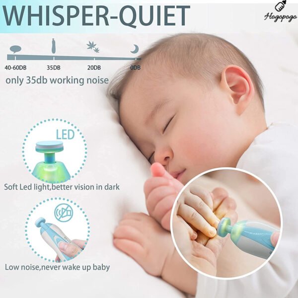 HOGOPOGO Electric Baby Nail Trimmer with Light | 0–6M | Safe Cutter + 6 File Heads