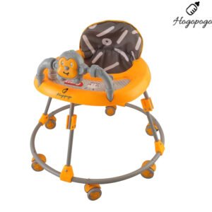 HOGOPOGO Round Kids Walker with Foldable, Adjustable Cushion Seat | Activity Walker for Baby with Rattle Toy Bar | Walker Baby 6-18 Months Boys Girls Black Yellow