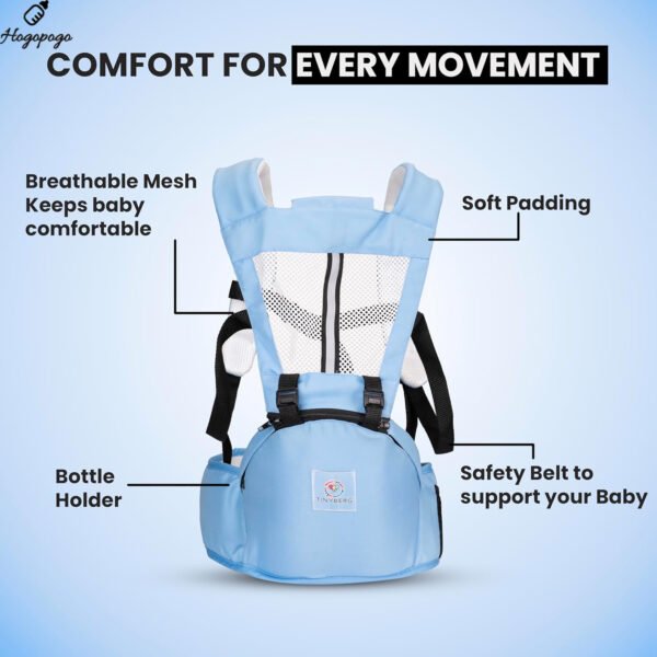 HOGOPOGO TinySnug 4-in-1 Hip Seat Baby Carrier | Sky Blue | Up to 15 kg | 0–3 Years
