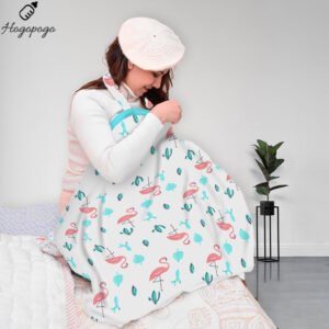 HOGOPOGO Organic Cotton Muslin Nursing Cover for Breastfeeding – Flamingo Print, 1 Pc