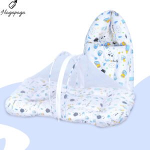 HOGOPOGO Mini Cotton Baby Bedding Set – Panda Blue | Sleeping Bag & Net | 0–6M, 500 TC