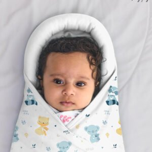 HOGOPOGO Adjustable Baby Swaddle Wrapper | 100% Cotton | White | 0–6 Months | 1 Count