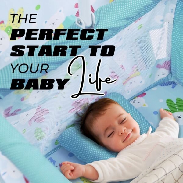 HOGOPOGO Premium Jumbo Baby Cradle New Born Baby Sleep Swing Cradle/Mattress & Wheels and Cradle for 0-13 Months Baby Boys and Girls (Blue) (Blue)