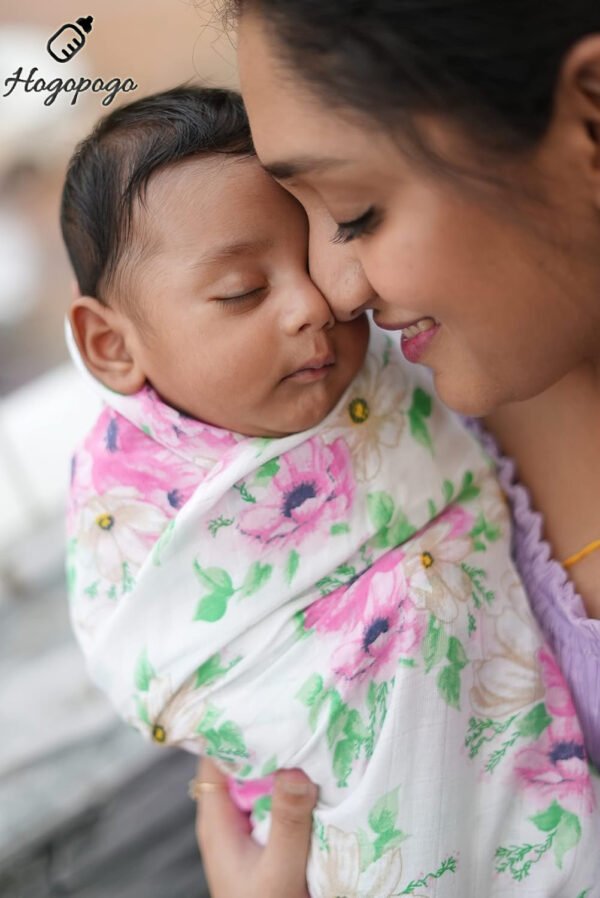 HOGOPOGO Newborn Cotton Swaddle Wrap with Cap | Rainbow Print | 0–6M | Velcro Fit