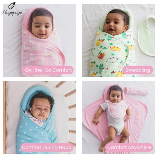 HOGOPOGO Adjustable Baby Swaddle Wrapper | 100% Cotton | White | 0–6 Months | 1 Count