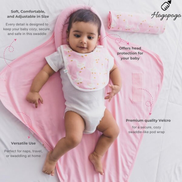 HOGOPOGO Adjustable Baby Swaddle Wrapper | 100% Cotton | White | 0–6 Months | 1 Count
