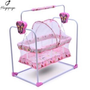 HOGOPOGO Premium Baby Cradle Jhula | Palna | Ghodiyu | Baggi | Baby Bed | Mosquito Net | Wheels | 0-13 Months Boys & Girls | Butterfly Character | Pink