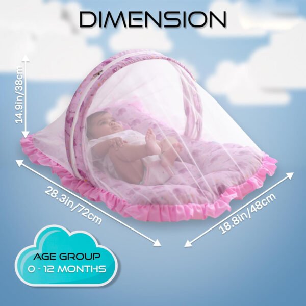 HOGOPOGO Baby Mosquito Net with Cotton Bed | 0–12M | Pink | Foldable & Soft