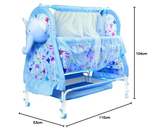 HOGOPOGO Premium Jumbo Baby Cradle New Born Baby Sleep Swing Cradle/Mattress & Wheels and Cradle for 0-13 Months Baby Boys and Girls (Blue) (Blue)