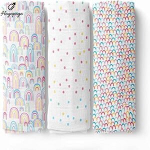 HOGOPOGO Muslin Swaddle Wrap Set of 3 | 100% Cotton | 100x100 cm | Rainbow Print