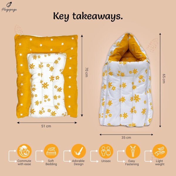 HOGOPOGO 3-in-1 Baby Bed, Sleeping Bag & Nest | 0–6 Months | Yellow Flower Print