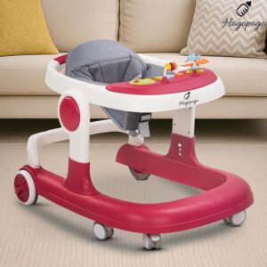 HOGOPOGO 2 in 1 Baby Walker for Kids with Adjustable Height & Wheel Lock | Activity Push Walker for Baby with Musical Toy Bar & Stopper | Kids Walker Baby 6-18 Months Boy Girl (Pink)