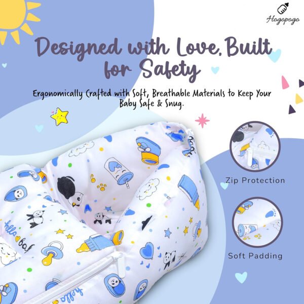 HOGOPOGO Mini Cotton Baby Bedding Set – Panda Blue | Sleeping Bag & Net | 0–6M, 500 TC