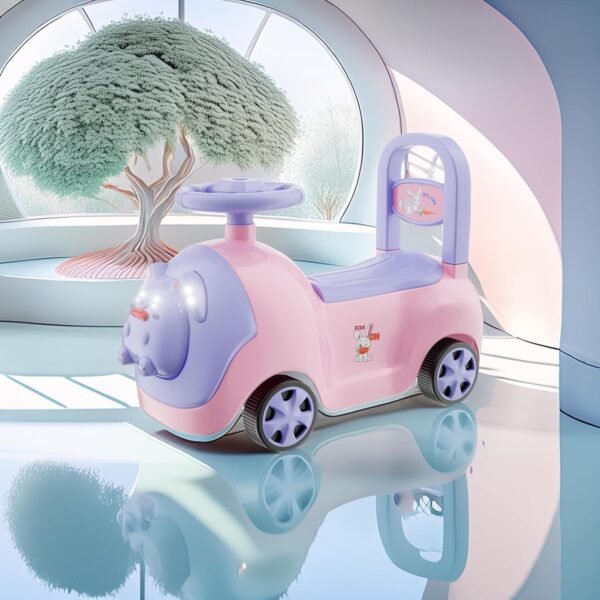 HOGOPOGO Baby Bunny Swing Car for Kids Ride-On Magic Car with LED Lights & Music Push & Glide Toy for Toddlers with Backrest Seat & Big Wheel Push Car for Ages 1-3 Pink & Purple Up to 25 Kg