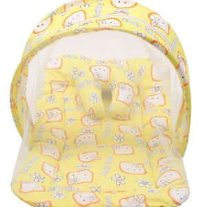 HOGOPOGO Baby Soft Mattress with Mosquito Net | 0–6 Months | Yellow | Foldable Bed
