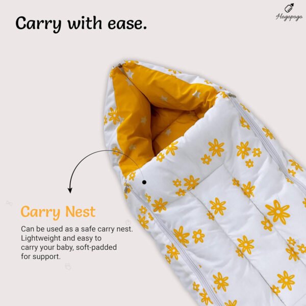HOGOPOGO 3-in-1 Baby Bed, Sleeping Bag & Nest | 0–6 Months | Yellow Flower Print