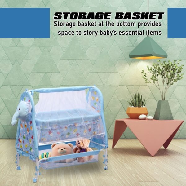 HOGOPOGO Premium Jumbo Baby Cradle New Born Baby Sleep Swing Cradle/Mattress & Wheels and Cradle for 0-13 Months Baby Boys and Girls (Blue) (Blue)