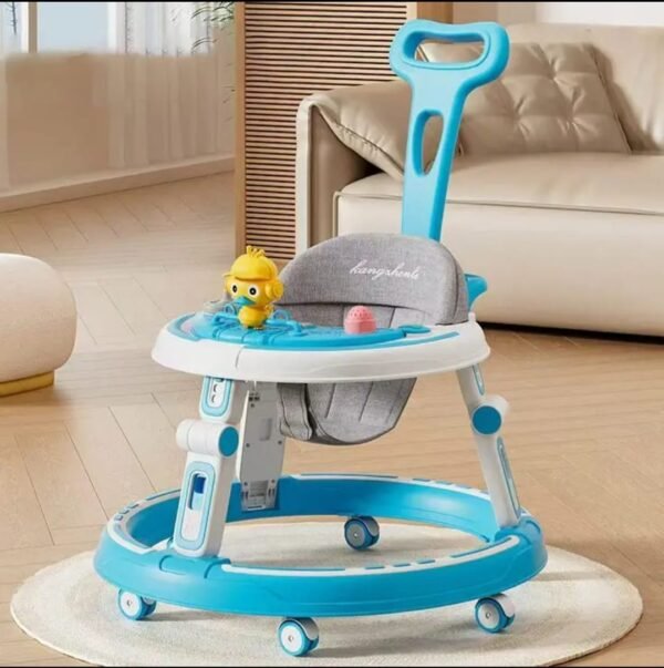 Premium Baby Walker with Push Handle, Activity Tray & Adjustable Seat | Safe, Fun & Comfortable (Blue & Grey)