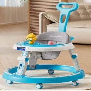 Premium Baby Walker with Push Handle, Activity Tray & Adjustable Seat | Safe, Fun & Comfortable (Blue & Grey)