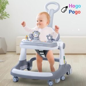 HOGOPOGO 2 in 1 Baby Walker for Kids, Round Kids Push Walker with Parental Handle & Height Adjustable, Foldable Activity Walker for Baby with Musical Toy Bar for 6-18 Months Boys Girls