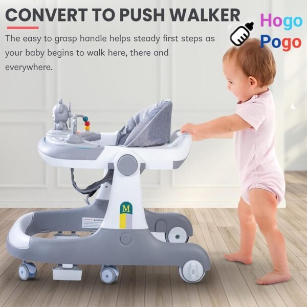 HOGOPOGO 2 in 1 Baby Walker for Kids, Round Kids Push Walker with Parental Handle & Height Adjustable, Foldable Activity Walker for Baby with Musical Toy Bar for 6-18 Months Boys Girls