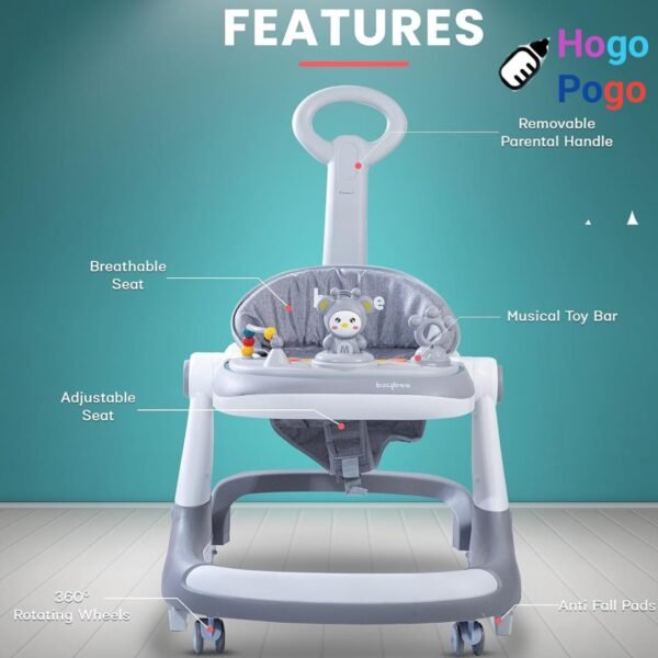 HOGOPOGO 2 in 1 Baby Walker for Kids, Round Kids Push Walker with Parental Handle & Height Adjustable, Foldable Activity Walker for Baby with Musical Toy Bar for 6-18 Months Boys Girls