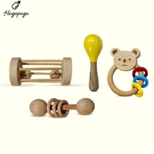 HOGOPOGO Wooden Rattle Toy Combo (6–36M) – Maracas, Egg Shaker | Montessori Sound Set