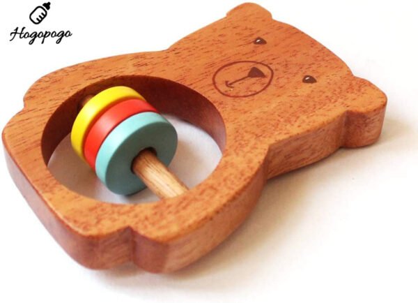 HOGOPOGO Wooden Bear Rattle (6M+) – Organic Teething Toy | Non-Toxic & Safe