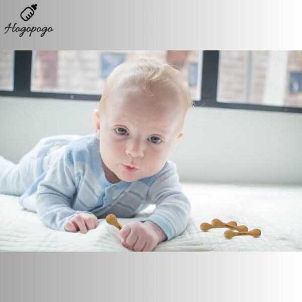 HOGOPOGO Neem Wood Dumbbell Teether for Babies – 2 Pc Rattle Soother | Natural & Safe