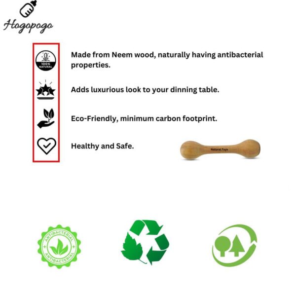 HOGOPOGO Neem Wood Dumbbell Teether for Babies – 2 Pc Rattle Soother | Natural & Safe