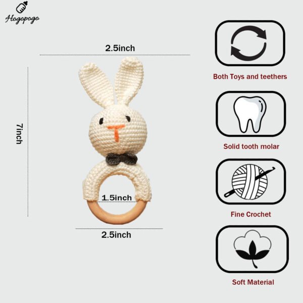 HOGOPOGO Baby Rattle for Newborn – Crochet Bunny Toy | Natural Wool & Wood | 1 PC