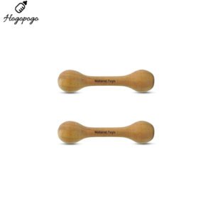HOGOPOGO Neem Wood Dumbbell Teether for Babies – 2 Pc Rattle Soother | Natural & Safe