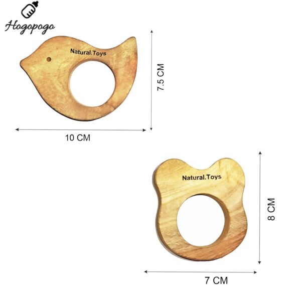 HOGOPOGO Neem Wood Teether Combo – 4 Pcs | Rattle + Mouse + Bird + Ring