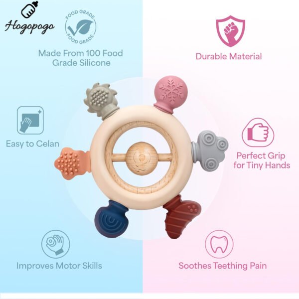 HOGOPOGO Baby Teething Toy 3+ Months – BPA-Free Silicone & Wood | Soothing Chew Toy