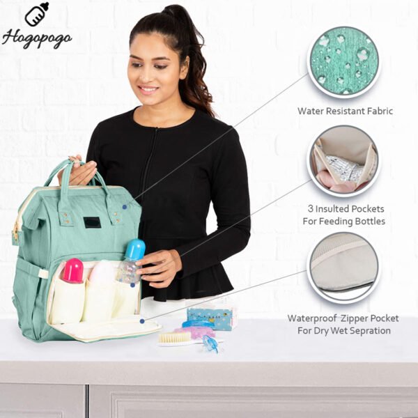 HOGOPOGO Classic Diaper Bag for Mothers – Water-Resistant with Insulated Pockets (Green)