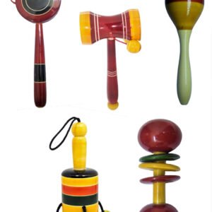 HOGOPOGO Wooden Baby Rattles Combo Pack Set of 6, Non Toxic Channapatna Toys - Baby Musical Toys, Teether, Natural Colours, Loud Sound for New Born, Baby, Infants.