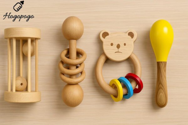 HOGOPOGO Wooden Rattle Toy Combo (6–36M) – Maracas, Egg Shaker | Montessori Sound Set