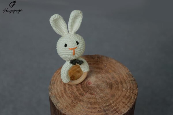 HOGOPOGO Baby Rattle for Newborn – Crochet Bunny Toy | Natural Wool & Wood | 1 PC