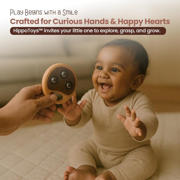 HOGOPOGO Wooden Baby Rattle 0–12M – Montessori Sensory Toy | Safe & Natural by Hippo Toys