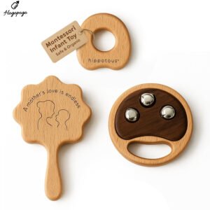 HOGOPOGO Wooden Baby Rattle 0–12M – Montessori Sensory Toy | Safe & Natural by Hippo Toys