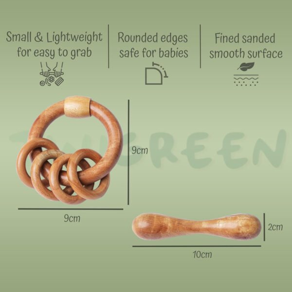 HOGOPOGO Neem Wood Teether Combo (Pack of 2) – 1 Rattle + 1 Dumbbell | Organic & Safe