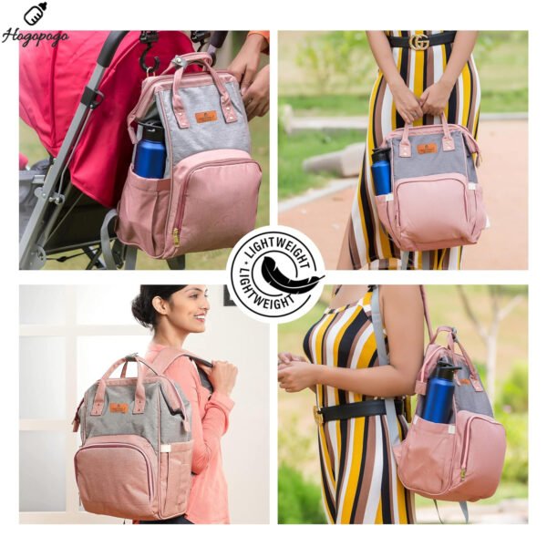 HOGOPOGO Crown Melange Fabric Diaper Bag for Mothers – Spacious & Stylish, Pink & Grey