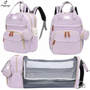 HOGOPOGO Diaper Bag for Mothers with Changing Station & Bed Bassinet – Waterproof Travel Bag