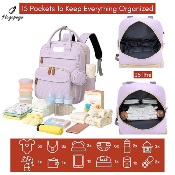 HOGOPOGO Diaper Bag for Mothers with Changing Station & Bed Bassinet – Waterproof Travel Bag
